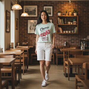 Cherry Traverse City Michigan Graphic T-Shirt J.Crew Womens Size XL Mint Green